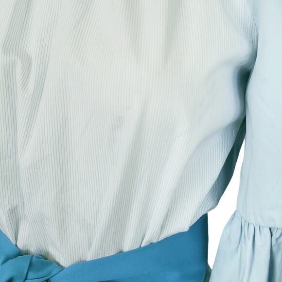 SANDRO Rosalyn colorblock pinstripe ruffle romper in blue sky Size 36 S 4 6 NEW - Picture 7 of 11